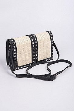 Studded Straw Clutch Bag