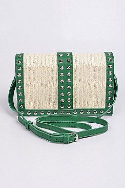 Studded Straw Clutch Bag