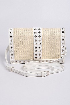 Studded Straw Clutch Bag