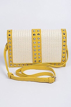 Studded Straw Clutch Bag