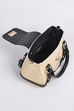 Leather Studded Strap Straw Body Clutch.