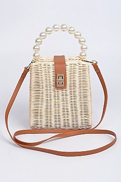 Straw Leather Strap Body Tote Bag
