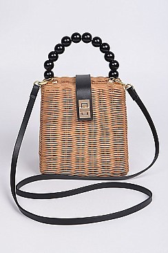Straw Leather Strap Body Tote Bag