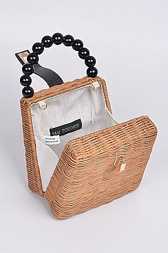 Straw Leather Strap Body Tote Bag