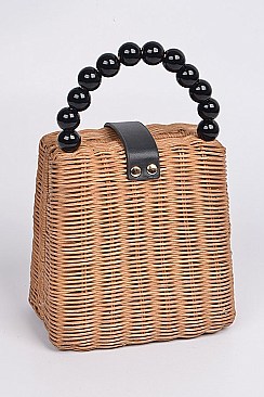 Straw Leather Strap Body Tote Bag