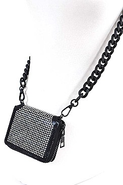RHINESTONE WALLET WITH OVERSIZED CHAIN