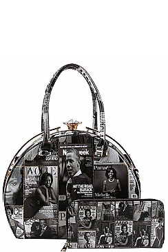 2IN1 STYLISH FAMOUS PEOPLE MAGAZINE LONG STRAP SATCHEL JYPQ-026-1W