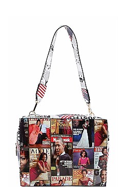 3IN1 STYLISH FAMOUS PEOPLE MAGAZINE SQUARE SATCHEL SET JYPQ-028-1W