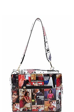 3IN1 STYLISH FAMOUS PEOPLE MAGAZINE SQUARE SATCHEL SET JYPQ-028-1W