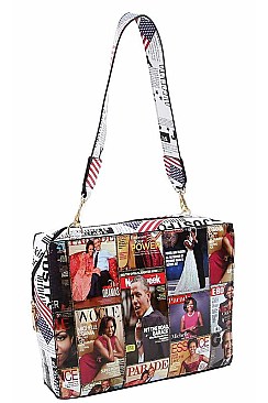 3IN1 STYLISH FAMOUS PEOPLE MAGAZINE SQUARE SATCHEL SET JYPQ-028-1W