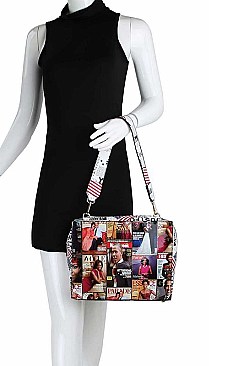 3IN1 STYLISH FAMOUS PEOPLE MAGAZINE SQUARE SATCHEL SET JYPQ-028-1W