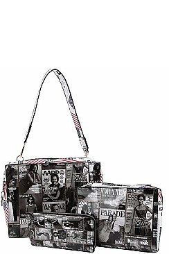 3IN1 STYLISH FAMOUS PEOPLE MAGAZINE TOTE BAG SET JYPQ-037-1W