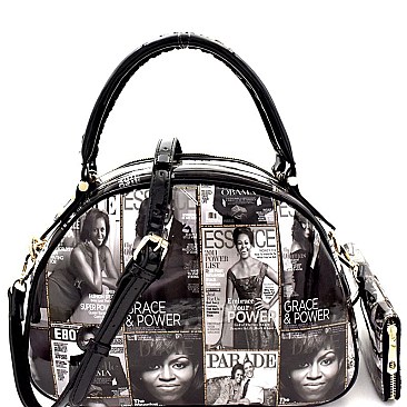 Obama Magazine Print Bottom Compartment Satchel Wallet SET MH-PQ0011W