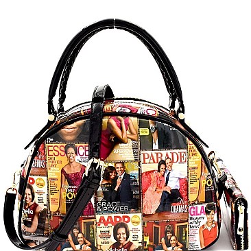 Obama Magazine Print Bottom Compartment Satchel Wallet SET MH-PQ0011W