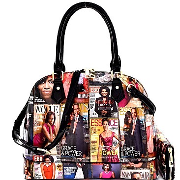 Magazine Print Patent Dome Satchel Wallet SET MH-PQ0051W