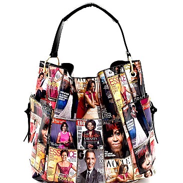 obama Magazine Print Side Pocket 3 in 1 Hobo Wallet SET MH-PQ0101W