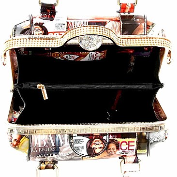 Obama Magazine Print Jewel-Top Satchel Wallet SET MH-PQ0251W