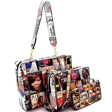 Obama Magazine US Flag Print 3 in 1 Boxy Satchel SET MH-PQ0281W