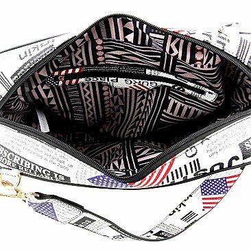 Obama Magazine US Flag Print 3 in 1 Boxy Satchel SET MH-PQ0281W