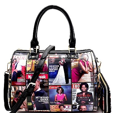 MAGAZINE PRINT LEOPARD SIDE BOSTON SATCHEL SET