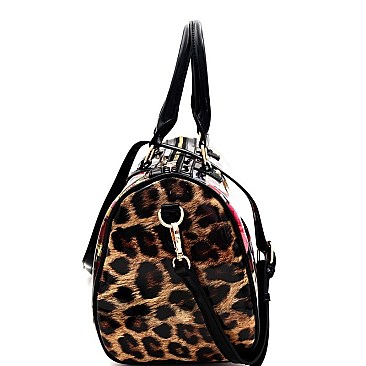 MAGAZINE PRINT LEOPARD SIDE BOSTON SATCHEL SET