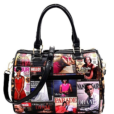 MAGAZINE PRINT LEOPARD SIDE BOSTON SATCHEL SET