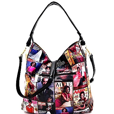 2-Way Magazine Print Patent Hobo Wallet SET