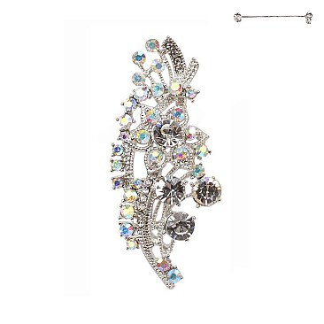 FASHIONABLE LINEAR STONE FLORAL BROOCH SLPQ56
