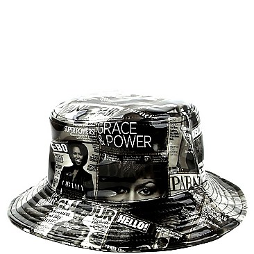 MAGAZINE PRINT PATENT BUCKET HAT