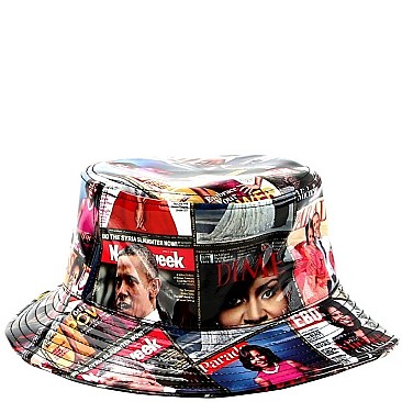 MAGAZINE PRINT PATENT BUCKET HAT