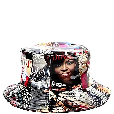 MAGAZINE PRINT PATENT BUCKET HAT