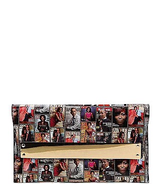 CHIC FAMOUS PEOPLE MAGAZINE CLUTCH WITH SLING STRAP JYPQS-013