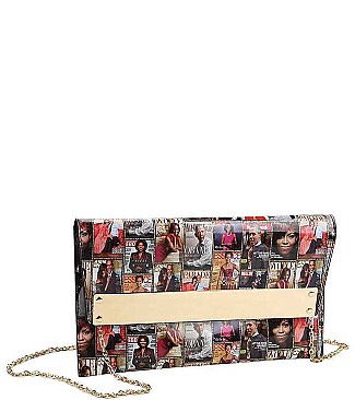 CHIC FAMOUS PEOPLE MAGAZINE CLUTCH WITH SLING STRAP JYPQS-013