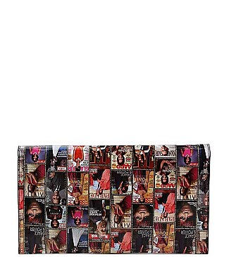 CHIC FAMOUS PEOPLE MAGAZINE CLUTCH WITH SLING STRAP JYPQS-013