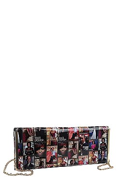 FAMOUS PEOPLE MAGAZINE OBAMA LONG CLUTCH WITH CHAIN