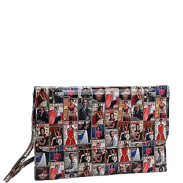 CHIC GLOSSY PU LEATHER FAMOUS PEOPLE MAGAZINE PRINT SLING WALLET JYPQS-012