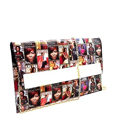 Obama Magazine Print Flap Clutch Shoulder Bag