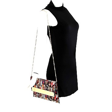 Obama Magazine Print Flap Clutch Shoulder Bag