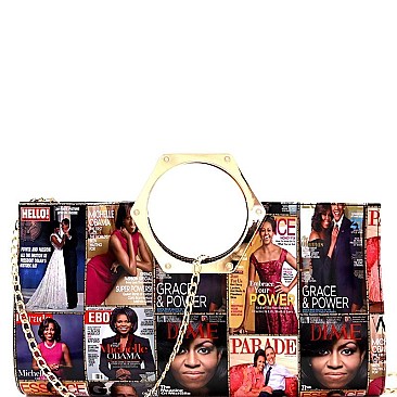 obama Metal Handle Magazine Print Patent Clutch MH-PQS035