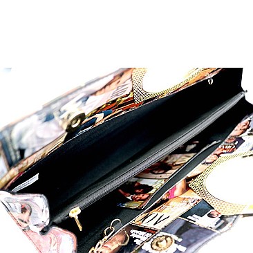 obama Metal Handle Magazine Print Patent Clutch MH-PQS035