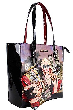 Nicole Lee 3IN1 STYLISH PU LEATHER  DESIGNER CHIC SHOPPER WITH LONG STRAP  JYPRT-14071