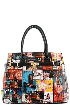 Padlock Accent Magazine Picture Tote-Satchel