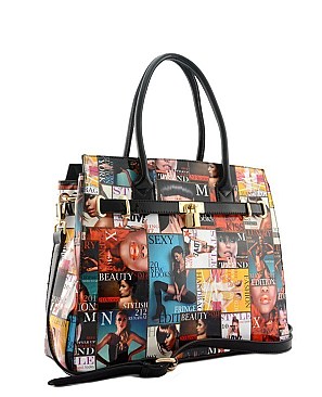 Padlock Accent Magazine Picture Tote-Satchel