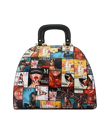 FASHION MAGAZINE PICTURE TOP HANDLE SATCHEL TOTE