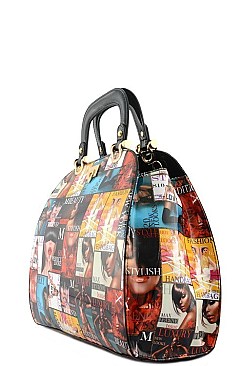 FASHION MAGAZINE PICTURE TOP HANDLE SATCHEL TOTE