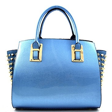 Rhinestone Stud Accent Patent Wing Satchel