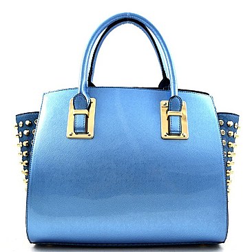 Rhinestone Stud Accent Patent Wing Satchel