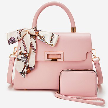 Scarf Twist Lock Flap Satchel 2-in-1 Set
