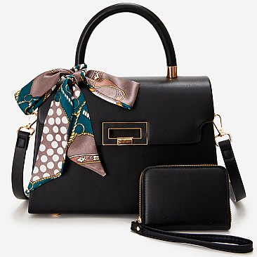 Scarf Twist Lock Flap Satchel 2-in-1 Set