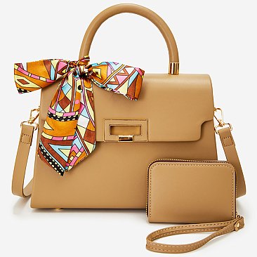 Scarf Twist Lock Flap Satchel 2-in-1 Set